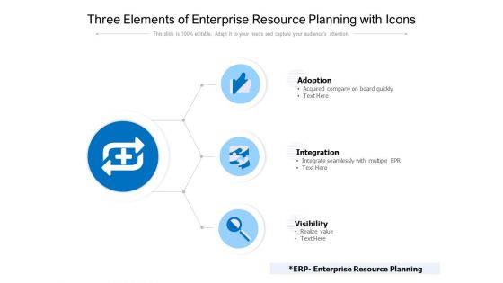 Three Elements Of Enterprise Resource Planning With Icons Ppt PowerPoint Presentation Layouts Icons