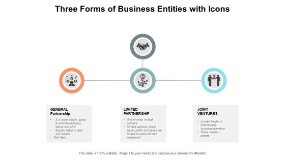 Three Forms Of Business Entities With Icons Ppt PowerPoint Presentation Summary Inspiration