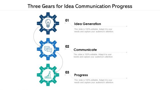 Three Gears For Idea Communication Progress Ppt PowerPoint Presentation File Skills PDF