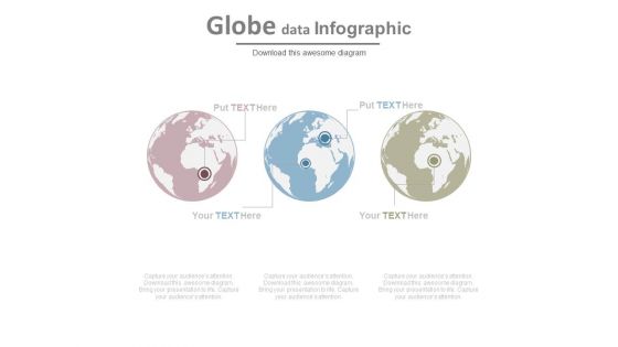 Three Globes With Area Pointers PowerPoint Slides