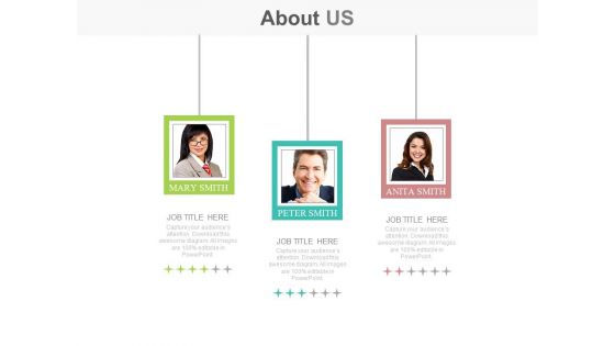 Three Hanging Tags Of Business Professionals Powerpoint Slides