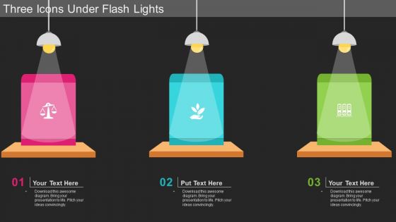 Three Icons Under Flash Lights PowerPoint Template