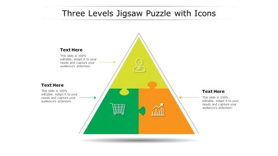 Three Levels Jigsaw Puzzle With Icons Ppt PowerPoint Presentation Styles Graphics Template PDF