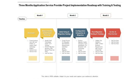 Three Months Application Service Provider Project Implementation Roadmap With Training And Testing Summary