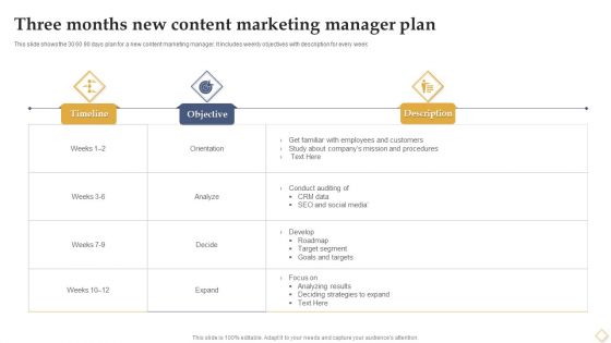 Three Months New Content Marketing Manager Plan Ppt Pictures Sample PDF Three Months New Content Marketing Manager Plan Ppt Pictures Sample PDF