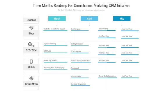 Three Months Roadmap For Omnichannel Marketing CRM Initiatives Elements