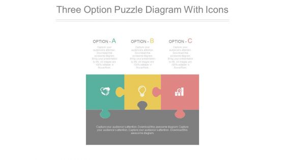 Three Options Puzzle Diagram With Icons Powerpoint Slides