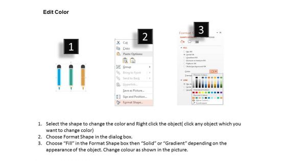Three Pencil Style Text Box Diagram Powerpoint Template