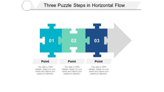 Three Puzzle Steps In Horizontal Flow Ppt PowerPoint Presentation Icon Structure