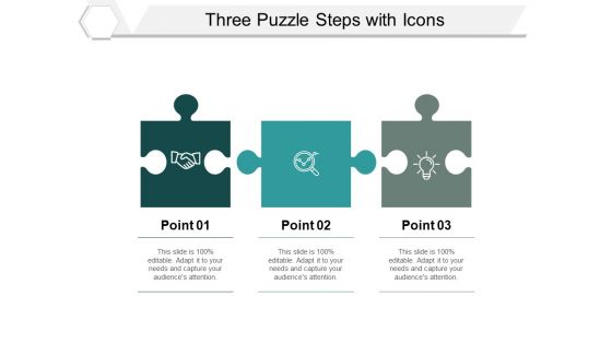 Three Puzzle Steps With Icons Ppt PowerPoint Presentation Ideas Microsoft