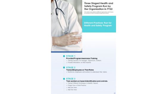 Three Staged Health And Safety Program Run By The Organization In FY22 One Pager Documents