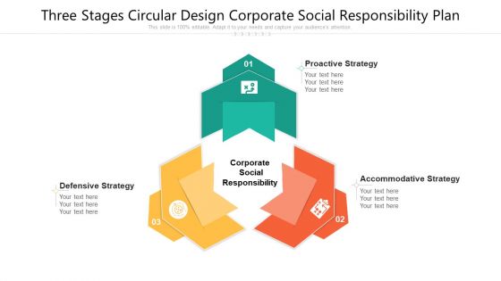 Three Stages Circular Design Corporate Social Responsibility Plan Ppt PowerPoint Presentation Gallery Designs PDF