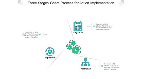 Three Stages Gears Process For Action Implementation Ppt Powerpoint Presentation File Templates
