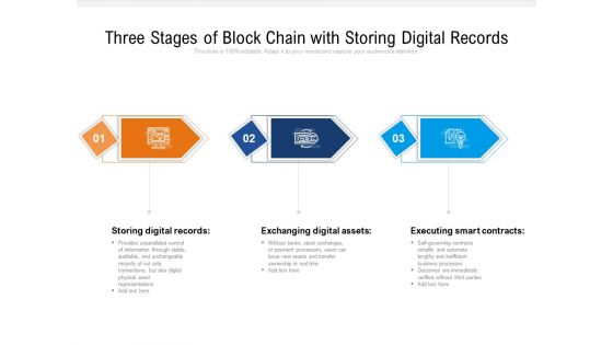 Three Stages Of Block Chain With Storing Digital Records Ppt PowerPoint Presentation Gallery Background Designs PDF Three Stages Of Block Chain With Storing Digital Records Ppt PowerPoint Presentation Gallery Background Designs PDF