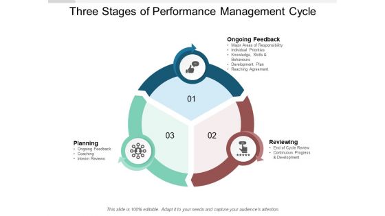 Three Stages Of Performance Management Cycle Ppt PowerPoint Presentation Inspiration Graphic Tips