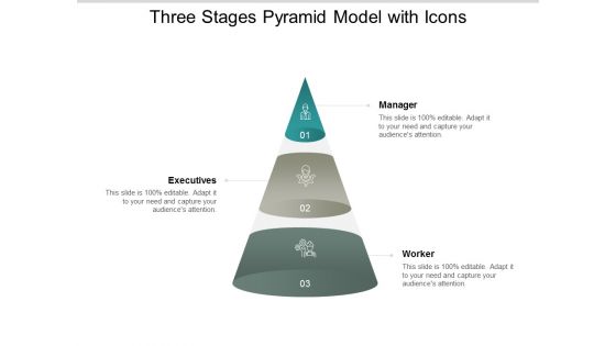 Three Stages Pyramid Model With Icons Ppt PowerPoint Presentation Styles Objects