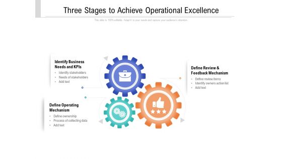 Three Stages To Achieve Operational Excellence Ppt PowerPoint Presentation Gallery Designs PDF