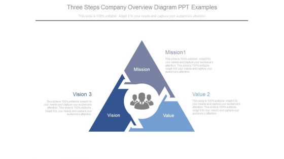 Three Steps Company Overview Diagram Ppt Examples