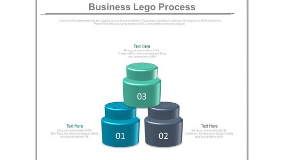 Three Steps Lego Process Diagram Powerpoint Slides