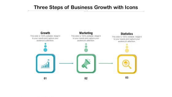 Three Steps Of Business Growth With Icons Ppt PowerPoint Presentation Summary Outline PDF