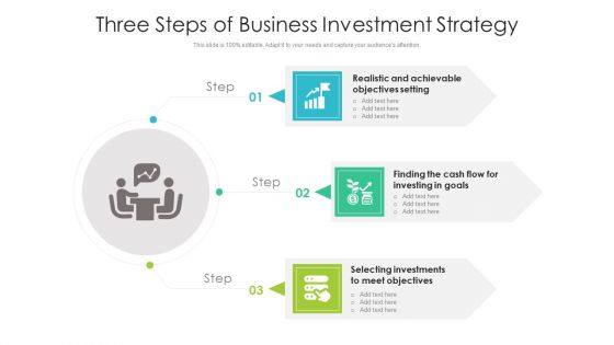 Three Steps Of Business Investment Strategy Ppt Visual Aids Show PDF