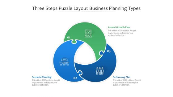 Three Steps Puzzle Layout Business Planning Types Ppt PowerPoint Presentation File Background Images PDF