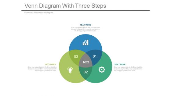 Three Steps Venn Diagram With Icons Powerpoint Slides