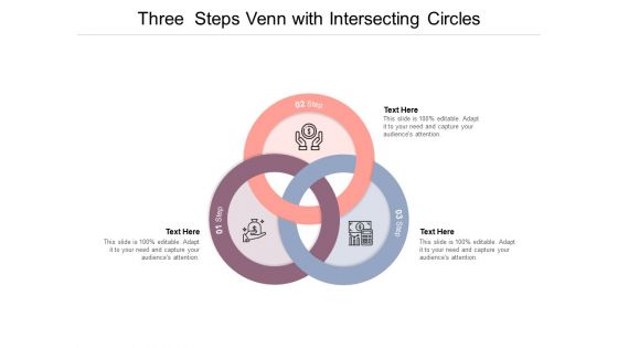 Three Steps Venn With Intersecting Circles Ppt PowerPoint Presentation Model Example Introduction