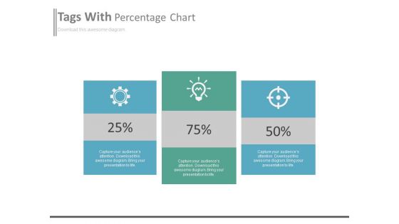 Three Text Boxes With Percentage Values And Icons Powerpoint Slides