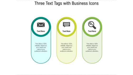 Three Text Tags With Business Icons Ppt PowerPoint Presentation Gallery Background Images PDF