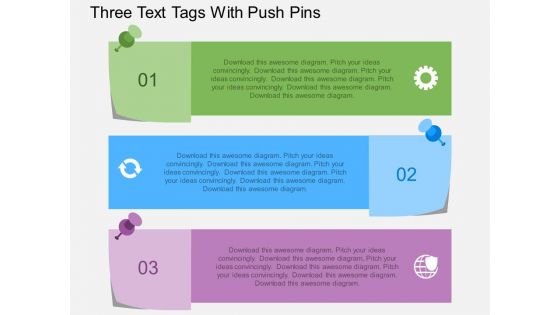 Three Text Tags With Push Pins Powerpoint Template