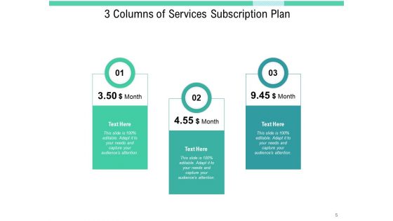 Three Verticals Subscription Plan Purchase Plans Arrows Ppt PowerPoint Presentation Complete Deck