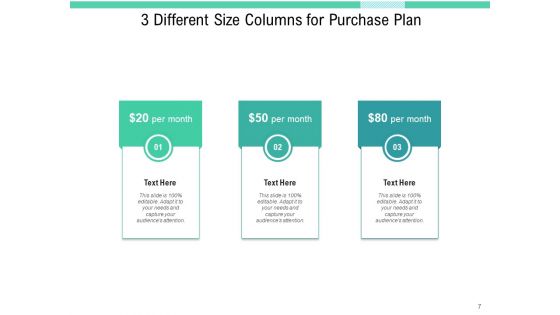 Three Verticals Subscription Plan Purchase Plans Arrows Ppt PowerPoint Presentation Complete Deck