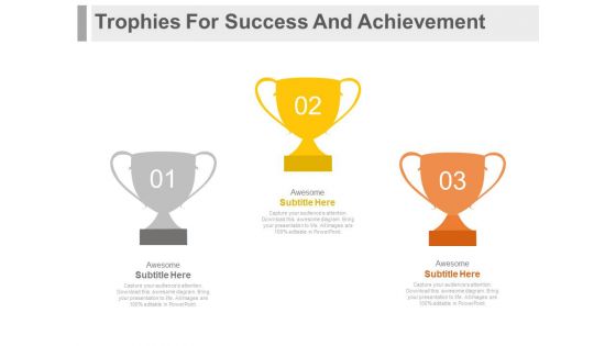 Three Winner Trophies For Success Strategy Powerpoint Template