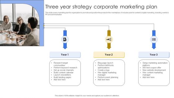 Three Year Strategy Corporate Marketing Plan Background PDF