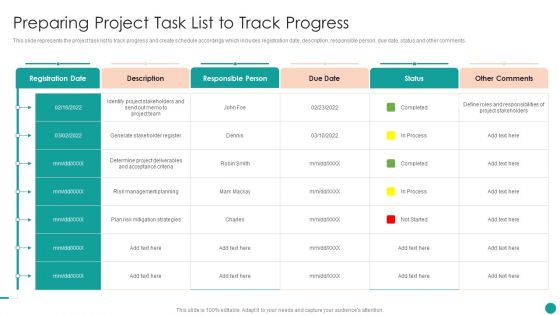 Time Management Techniques For Successful Project Preparing Project Task List To Track Progress Structure PDF
