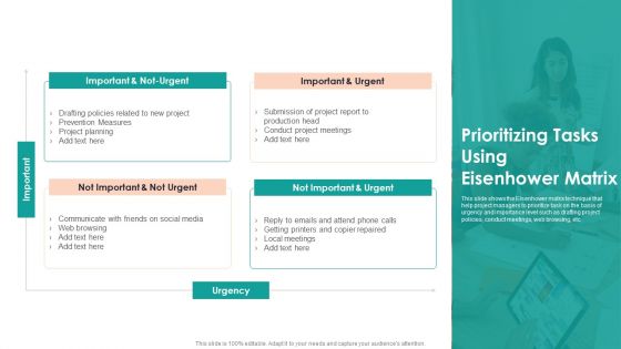 Time Management Techniques For Successful Project Prioritizing Tasks Using Eisenhower Matrix Background PDF