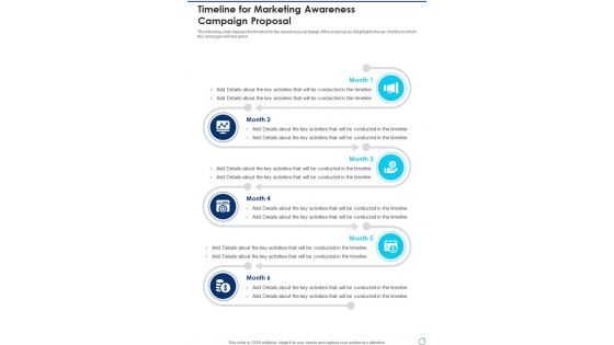 Timeline For Marketing Awareness Campaign Proposal One Pager Sample Example Document