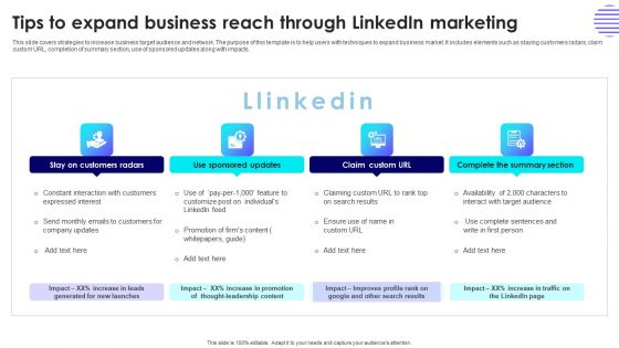 Tips To Expand Business Reach Through Linkedin Marketing Demonstration PDF
