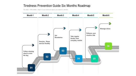Tiredness Prevention Guide Six Months Roadmap Infographics