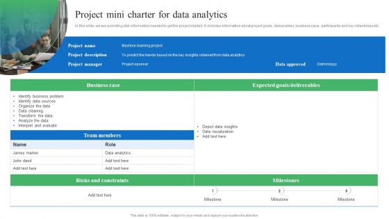 Toolkit For Data Science And Analytics Transition Project Mini Charter For Data Analytics Pictures PDF