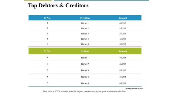 Top Debtors And Creditors Ppt PowerPoint Presentation Portfolio Smartart