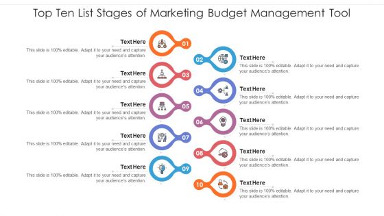 Top Ten List Stages Of Marketing Budget Management Tool Ppt PowerPoint Presentation Infographics Example Introduction PDF