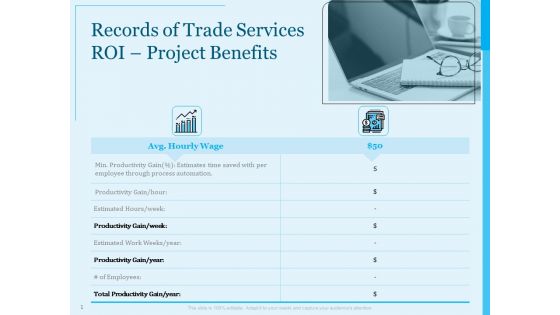 Trade Facilitation Services Records Of Trade Services ROI Project Benefits Ppt Infographic Template Slideshow PDF