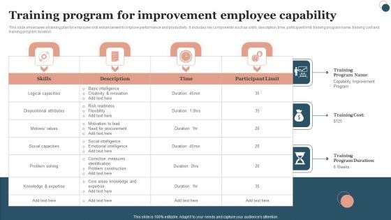 Training Program For Improvement Employee Capability Brochure PDF Training Program For Improvement Employee Capability Brochure PDF