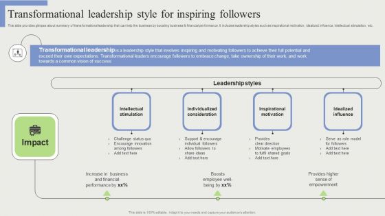 Transformational Leadership Style For Inspiring Followers Icons PDF Transformational Leadership Style For Inspiring Followers Icons PDF