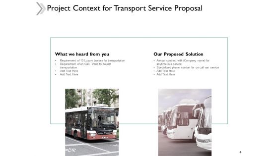 Transport Service Proposal Ppt PowerPoint Presentation Complete Deck With Slides