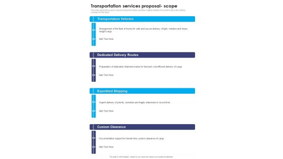 Transportation Services Proposal Scope One Pager Sample Example Document
