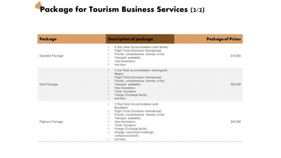 Travel And Leisure Commerce Proposal Package For Tourism Business Services Ppt Layouts Microsoft PDF