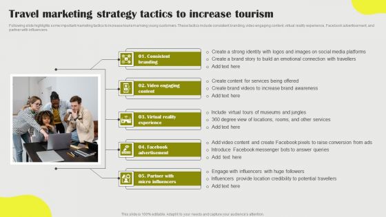 Travel Marketing Strategy Tactics To Increase Tourism Icons PDF